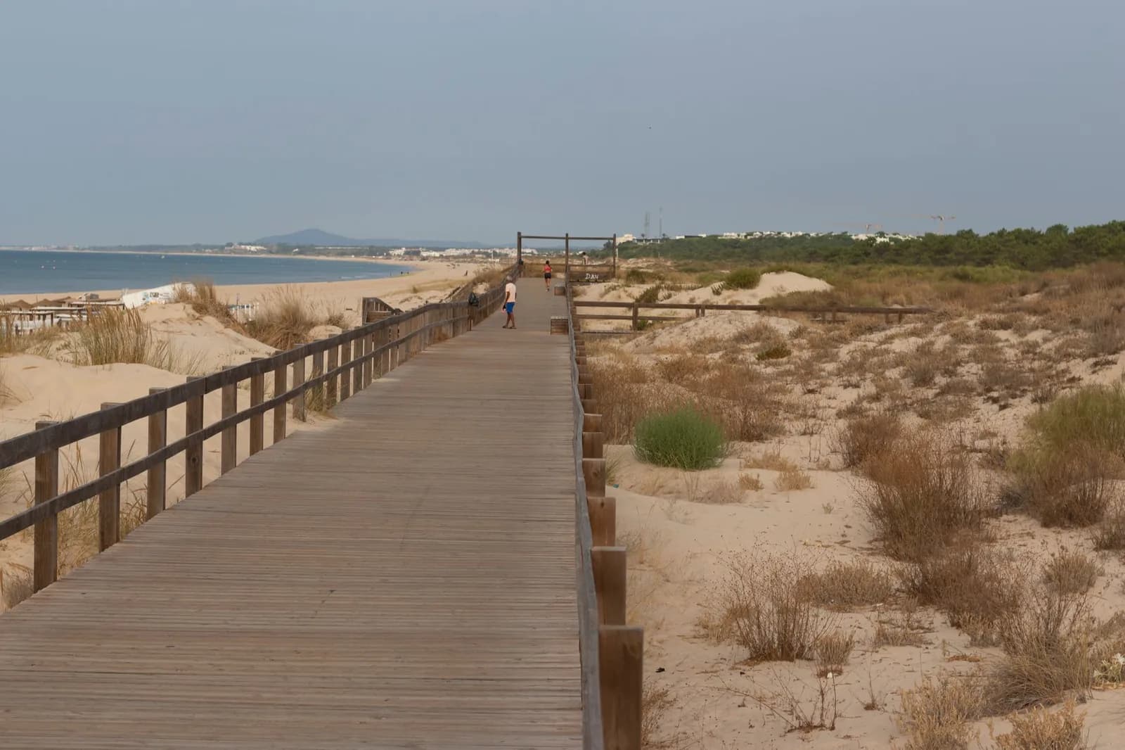 Passerelle en bois à travers les dunes, vers une plage de l'Atlantique